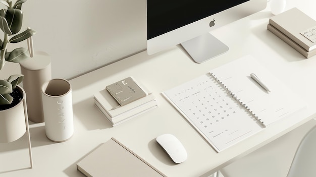 Minimalist workspace with calendar and planning materials